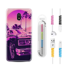 Xiaomi Redmi 8A 8 Pro 9C 9T 10C 11T Pro Kılıf Kablo Koruma Spiral Silikon Mor Araba 1711