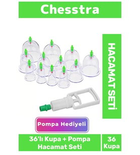 Premium Kupa Parmak Çekme Selülit Çatlak Giderici Vakumlu Masaj Aleti 36'lı Kupa + Pompa Hacamat Set