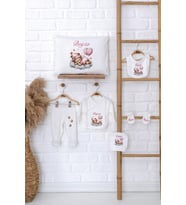 Pia Baby Premium %100 Pamuk İsme Özel Kız Bebek Hediye Seti Zıbın Yastık Kılıfı 5026-06 (Ekru)