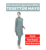 Premium Yüksek Kalite Konforlu Fermuarlı Tam Kapalı Yüzücü Deniz Havuz Taytlı Likralı TESETTÜR MAYO (Mint)