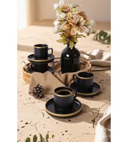 Keramika Mat Siyah Gold Fileli Stackable Çay Takımı 8 Parça 4 Kişilik