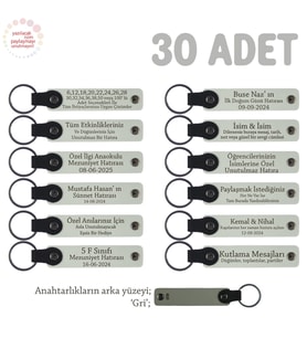 Futbol Kulüpleri İçin Özel Üretim 30' lu Set, Hediyelik Anı Ve Hatıra Anahtarlıkları, Beyaz & Gri