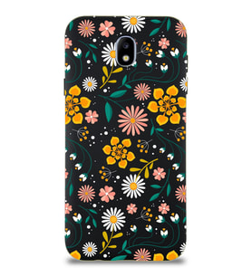 PrinfiFy Samsung Galaxy J7 Pro Uyumlu Lansman Kılıf Çiçek Tasarımlı İçi Kadife Kapak (Siyah)