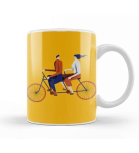 Couple Riding A Bicycle Kupa Bardak Porselen