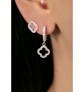 Elika Silver Kadın Yonca Model İkili 925 Ayar Gümüş Küpe Set