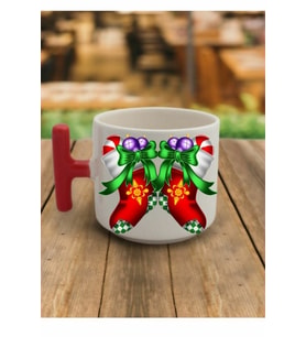 En Güzel Hediye Kırmızı T Kulp Yeni Yıl Çoraplı Çay Fincan Modelleri