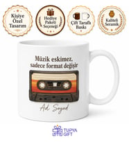 Kaset Temalı Nostaljik Baskılı Kupa Bardak Retro Müzik Hediye