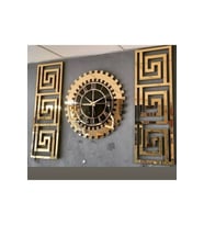 DEKORATİF XL 3D KABARTMA EFEKTLİ SAAT 50 CM  2 ADET YAN GEOMETRİK TABLO 25 X 60 CM  GÜNEŞ MODEL AYNALI PLEKSİ DUVAR SAAT