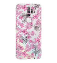 PrintiFy Oppo A5 2020 Uyumlu Kamera Korumalı Floral Pembe Tasarımlı Şeffaf Silikon Kılıf