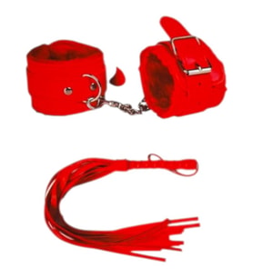 Fantezi Kelepçe Kırbaç Kırmızı Set