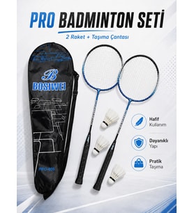 CKSpor Pro-606 Badminton Seti 2 Raket 3 Top Taşıma Çantalı Badminton Raketi Ve Top Seti