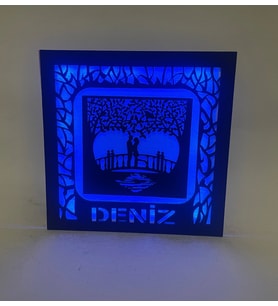Aşkınızın Işığı Hiç Sönmesin! Kişiye Özel İsimli Ahşap Dekoratif Gece Lambası Mavi