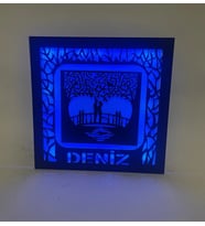 Aşkınızın Işığı Hiç Sönmesin! Kişiye Özel İsimli Ahşap Dekoratif Gece Lambası Mavi