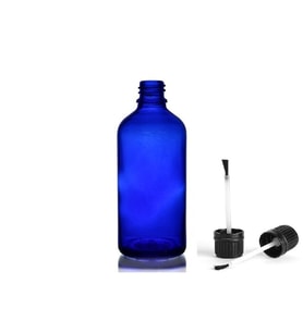 50ml mavi cam şişe fırça kapaklı, 12 adet, ecza şişesi, kozmetik şişe, yapıştırıcı şişesi, yağ şişesi