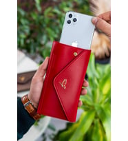 Envelope Telefon ve Bozuk Para Bölmeli Zarf Model Kadın Cüzdan (Kırmızı)