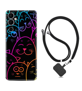 Tecno Pova 4 Kılıf Silikon Boyun Askılı İpli Desenli Silikon Neon Cats 1790