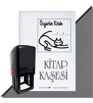 Kişiye Özel  Çizim Kedi 6 Tarihli Kitap Kaşesi (Siyah)