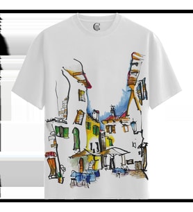 Mediterranean Street - %100 Pamuklu Kadın Beyaz Tişört - Premium Quality (Siyah - Beyaz)