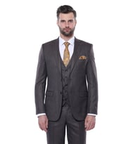 Çizgili Slim Fit Kahverengi Yelekli Takım Elbise  Wessi