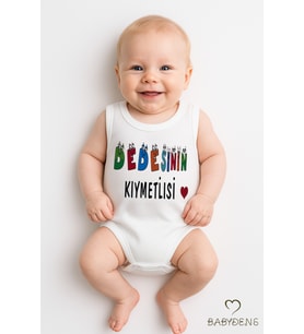 “Dedesinin Kıymetlisi” Yazılı Kolsuz Bebek Body – %100 Pamuklu Yazlık Çıtçıtlı Zıbın Tulum 0-3-24 Ay (Beyaz)