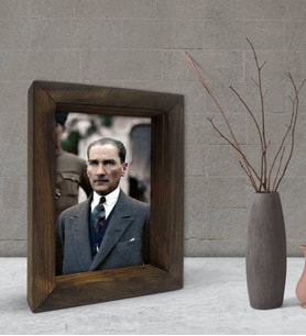 BK Gift Atatürk Tasarımlı Dekoratif Doğal Masif Ahşap Çerçeve 15x20cm-10 (Beyaz)