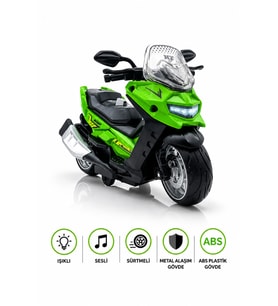 Işıklı Ve Sesli Sürtmeli Metal Oyuncak Motor 14 cm Diecast Maket Motosiklet Xmax Scooter Yeşil