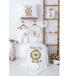 Pia Baby Premium İsimli %100 Pamuk Erkek Bebek Hastane Çıkışı Seti 5011-02 (Ekru)