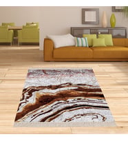 Mermer Desenli Dijital Baskı Yıkanabilir Kaymaz Taban Modern Salon Halısı ve Yolluk (Kahverengi)