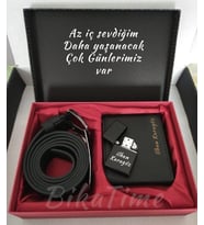 Kişiye Özel Hediye Cüzdan Çakmak Kemer Seti Babaya Sevgiliye Erkeğe Öğretmene Hediye (Siyah)