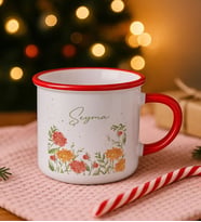 BK Gift Kişiye Özel Çiçek Tasarımlı Kırmızı Emaye Kupa Bardak -4, Arkadaşa Hediye, Sevgiliye Hediye