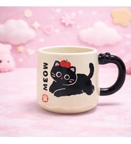 Sevimli Kedi Baskılı Seramik Kupa Bardak Kahve Fincanı Kawaii Tasarım Hediyelik Ofis (SarıBeyaz)