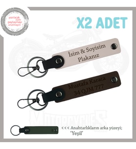 Yol Dostlarına Özel Hediye, İsim ve Plaka Yazılı Şık 2’li Deri Anahtarlık Seti, Pudra-K Kahve-Ysl