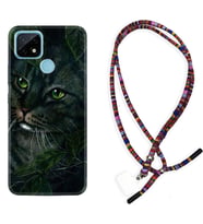 Realme C11 C21 C21Y C25Y C11 2021 Kılıf Boyun Asklı Rasta Silikon Flowers Cat 1345