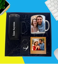 Kişiye Özel Premium Kutu Kulplu Termos Bardak Fotoğraflı Kupa Bardak Metal Kalp Anahtarlık Ahşap Kahve Çerçeve