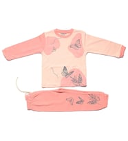 Kız Çocuk Somon Pembe Kelebek Baskılı 2'li Pijama Takımı