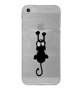 Apple iPhone 5 Uyumlu Kamera Korumalı Tıpalı Kapak Çizgi Kedi Tasarımlı Şeffaf Kılıf