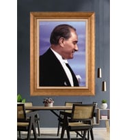 Altın Varaklı Çerçeveli Paspartulu Atatürk Tablo nl131 (Gold)