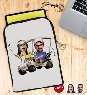 BK Gift Kişiye Özel Sevgililer Karikatürlü Taşınabilir Koruyucu Tablet Kılıfı & Organizer Çanta - Siyah-96