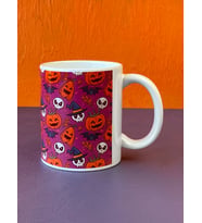 Karışık Desenli Mor Zeminli Halloween Kupası, Cadılar Bayramı Kupası