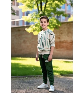 Çizgi Desenli Yeşil Renk Erkek Çocuk Eşofman Takım