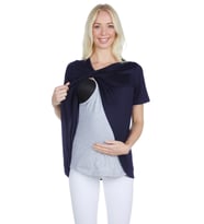 LuvmaBelly 3503 Lacivert Pamuklu Viskon Lohusa Emzirme Bluz