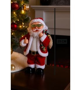 25 cm Gözlüklü Hareketli Pilli Sesli Noel Baba – Mini Özel Tasarım Yılbaşı Dekor Figürü