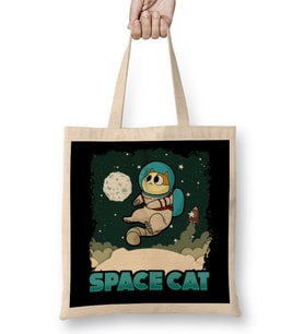Adorable Space Cat Cute Kitty Astronaut Exploring Bez Çanta Uzun Saplı