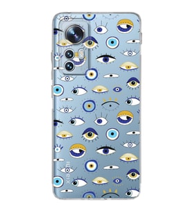 PrintiFy Xiaomi Mi 12 ile Uyumlu Nazar Boncuğu 2 Baskılı Kamera Korumalı Şeffaf Silikon Kılıf