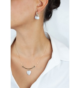 Zirkon Taşlı Kalp Figürlü Gold Kolye Küpe Set