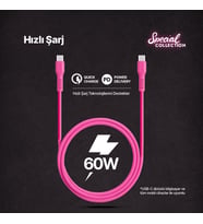 USB-C - USB-C 120cm 60W PD/QC Hızlı Şarj/Data Kablosu Neon 2DK59N (Neon Pembe)