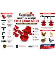 Üzümoğlu 5’li Hortum Girişli Yaylı Çanak Suluk Seti – Otomatik Tavuk Suluk Sistemi – 16 mm Bağlantılı Tam Kurulum Seti