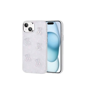 Apple iPhone 14 Uyumlu Kılıf Kabartma Figürlü Parlak Zore Eralli Silikon Kapak (Kirli Beyaz)