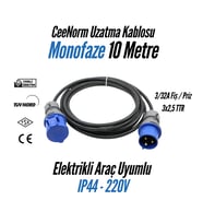 Bemis Elektrikli Araç Trifaze Uzatma Kablosu 10 Metre, 7,4 kW  3/32A Fiş – 3/32A Priz  3x6 TTR