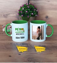 Petrol ve Doğalgaz Mühendisi Kupa Bardak Yeşil Fotoğraflı Mühendisler Günü Hediyesi